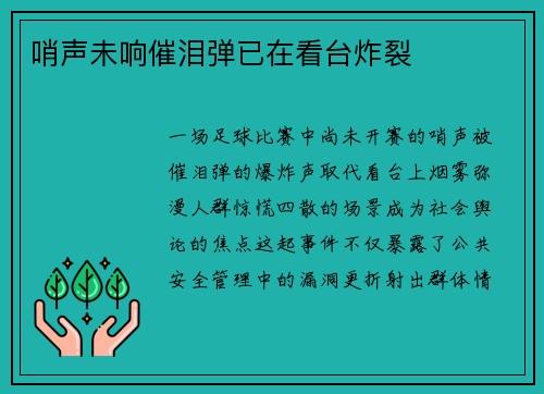 哨声未响催泪弹已在看台炸裂