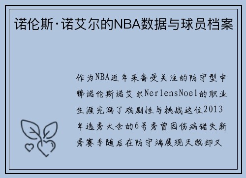 诺伦斯·诺艾尔的NBA数据与球员档案